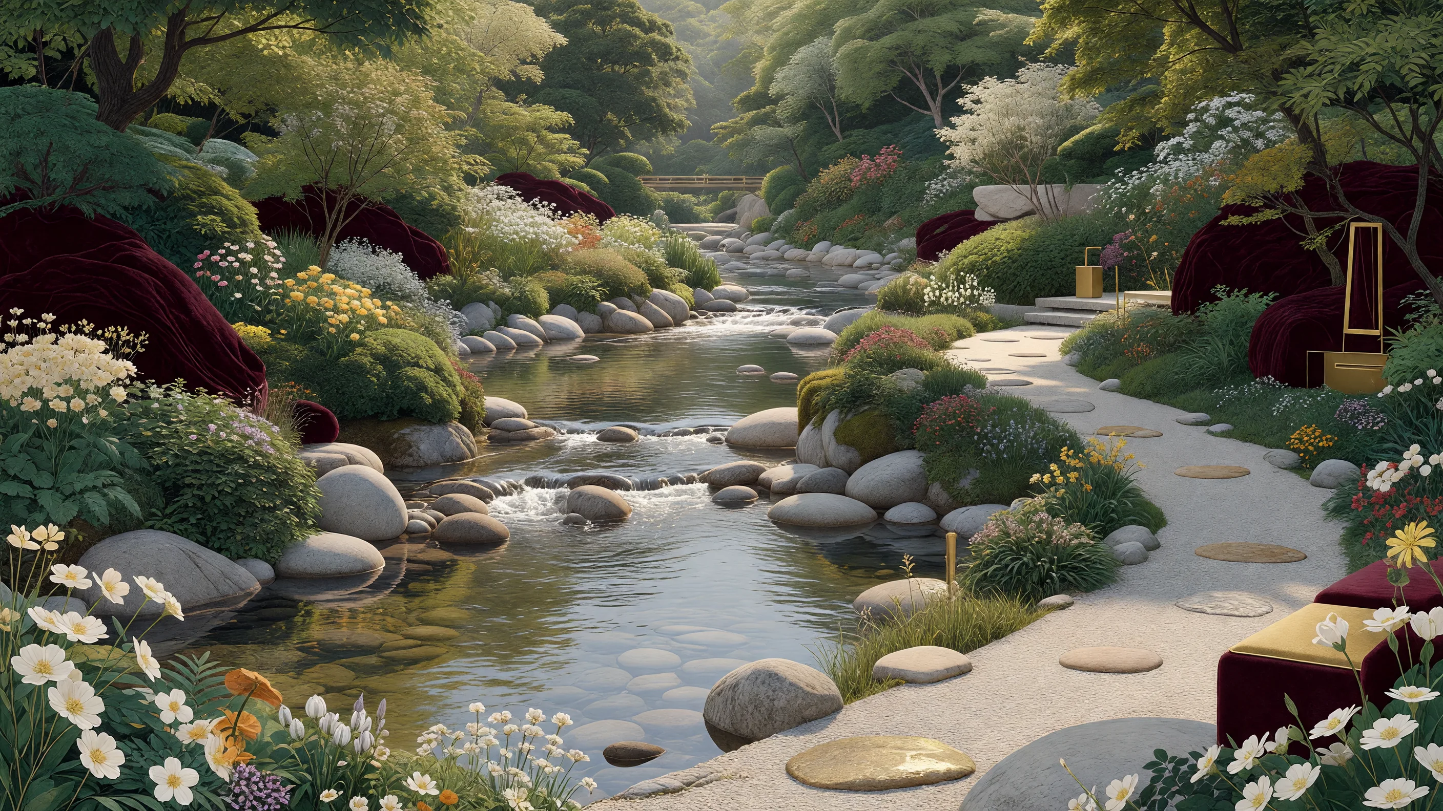 夏の青々とした緑の川の谷