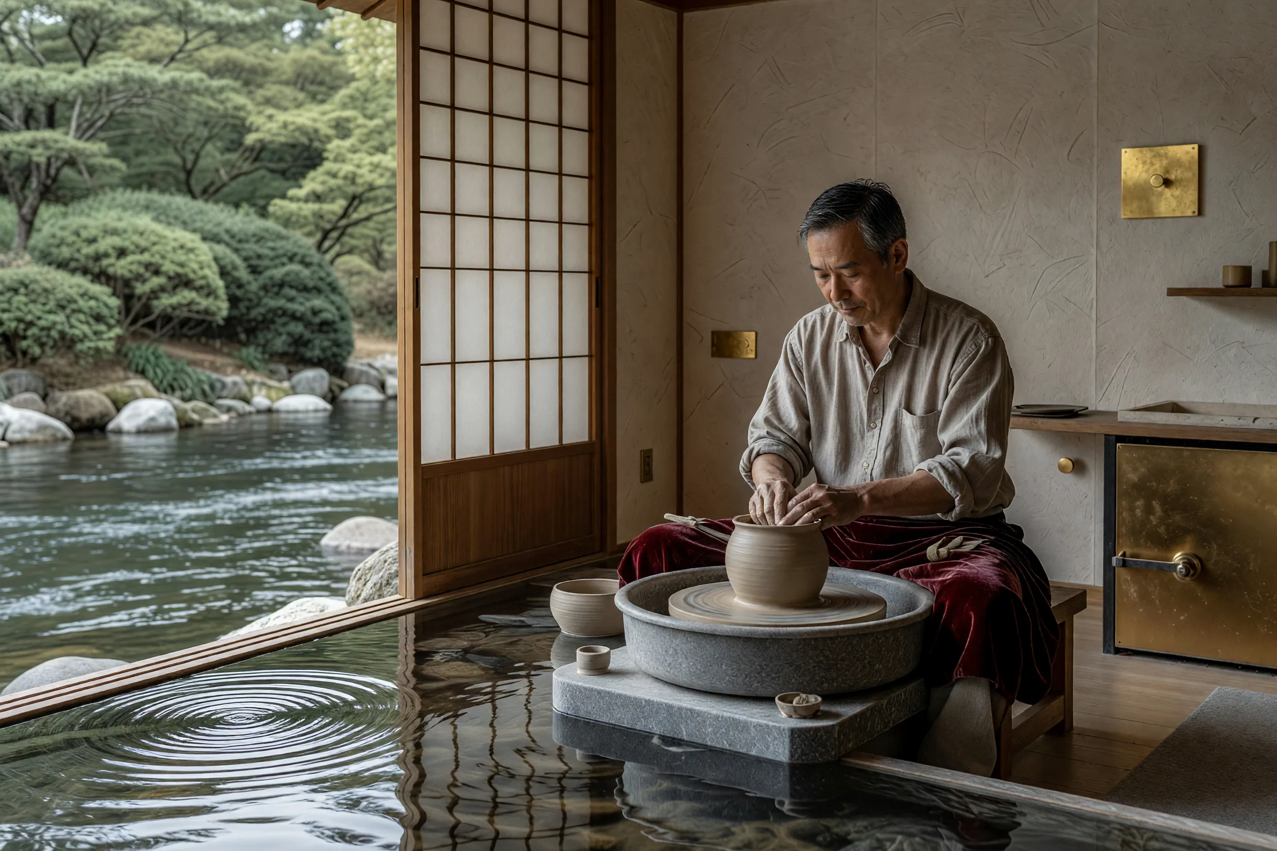 川辺の陶芸職人